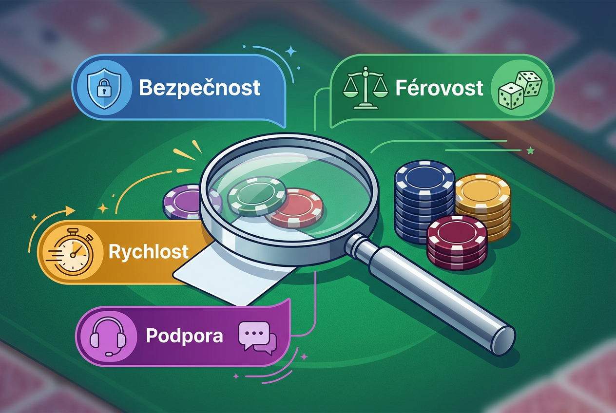 Infografika zobrazující proces testování kasin s českými popisky
